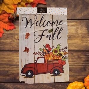 Fall Garden Flag 18" Welcome Fall Autumn Vintage Pickup Decor